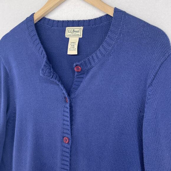 LL BEAN Sweater Womens M Button Up Cardigan Crewneck Cotton Blue - Picture 4 of 12